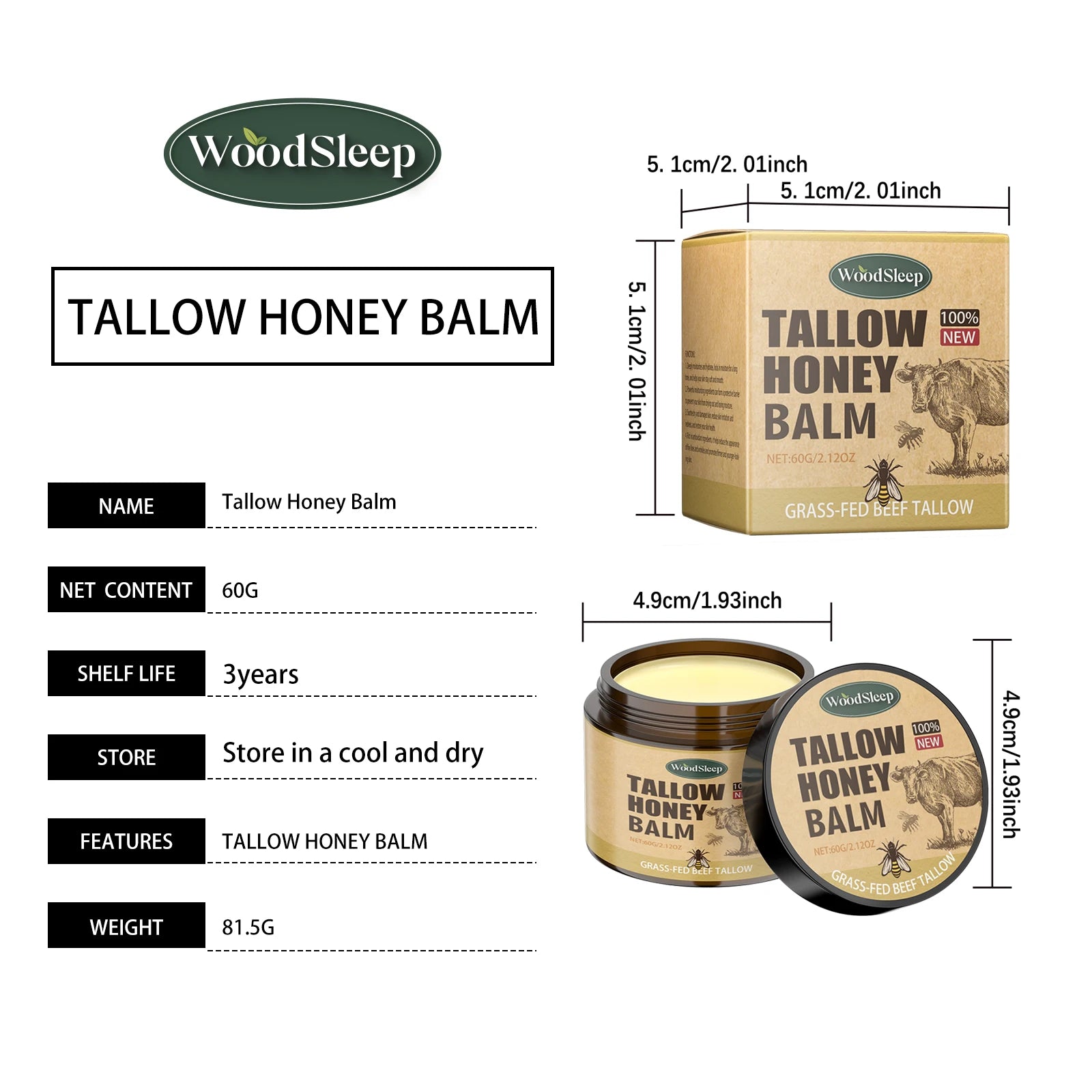Whipped Beef Tallow and Honey Balm Skin Face Moisturizer Fast Absorption Grass Fed Grass Finished Organic Face Cream Body Lotion