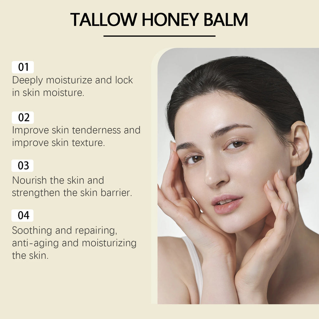 Whipped Beef Tallow and Honey Balm Skin Face Moisturizer Fast Absorption Grass Fed Grass Finished Organic Face Cream Body Lotion