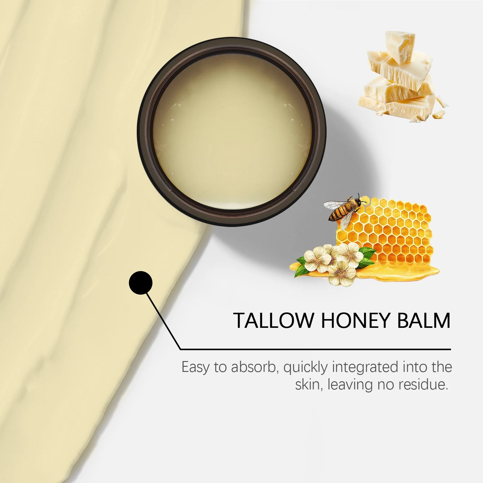 Whipped Beef Tallow and Honey Balm Skin Face Moisturizer Fast Absorption Grass Fed Grass Finished Organic Face Cream Body Lotion